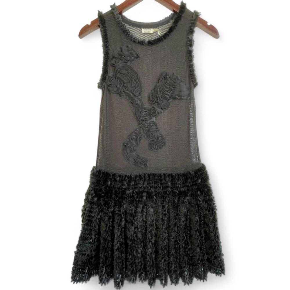 Leon Max Ltd Edition Chenille Floral Sheer Raised Soutache Dress - Size XS Black
